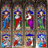 section of very colourful glass from east window of st Peter Parmentergate
