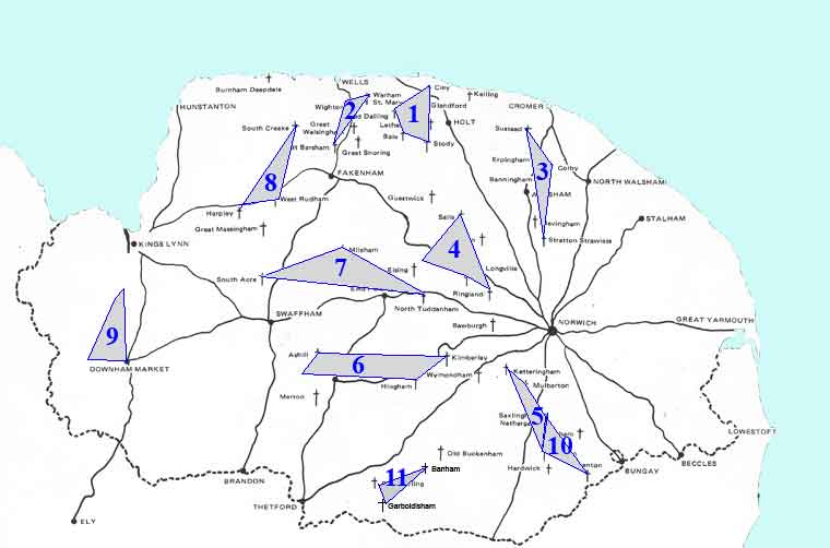 Map of Norfolk showing tours